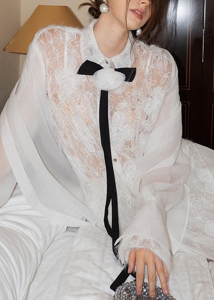 Shirts Tulle Skirts Embroidered And Pieces White Two Lace Elegant