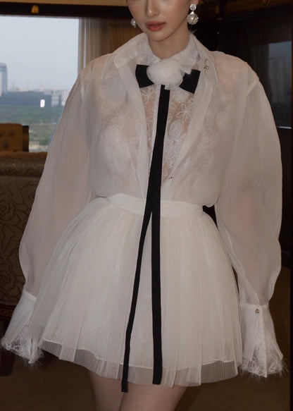 Shirts Tulle Skirts Embroidered And Pieces White Two Lace Elegant