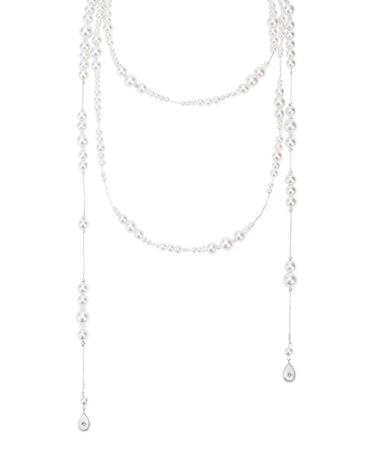 Elegant White Sterling Silver Crystal Pearl Starry Sky Gratuated Bead Necklace QJ013