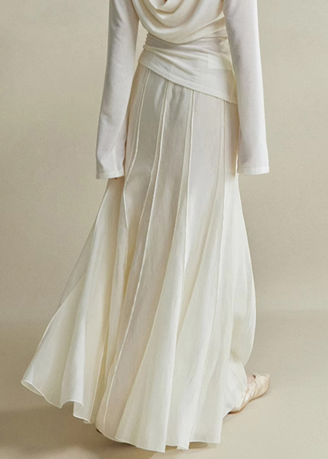 Elegant Zippered Cotton Summer White High Waist Skirts Silk