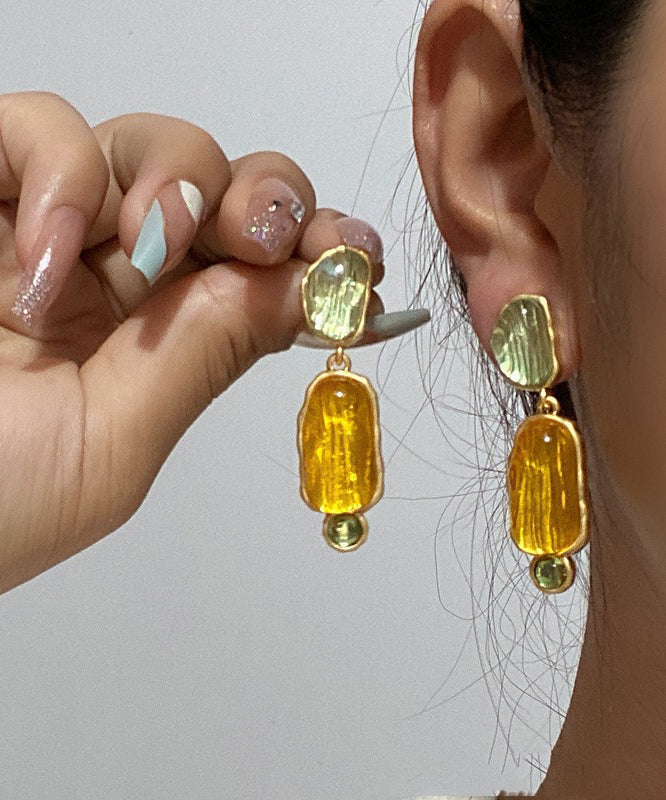 Elegant Yellow Sterling Silver Alloy Resin Drop Earrings QQ031