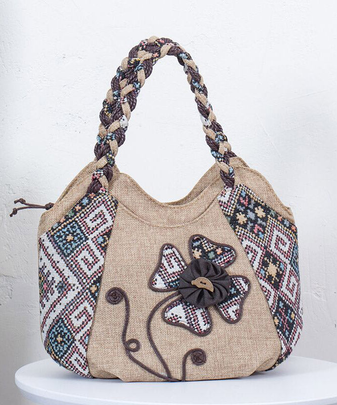 Ethnic Canvas Bag Woven Patchwork Tote Style Grey