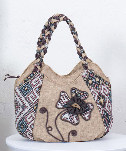 Ethnic Canvas Bag Woven Patchwork Tote Style Grey