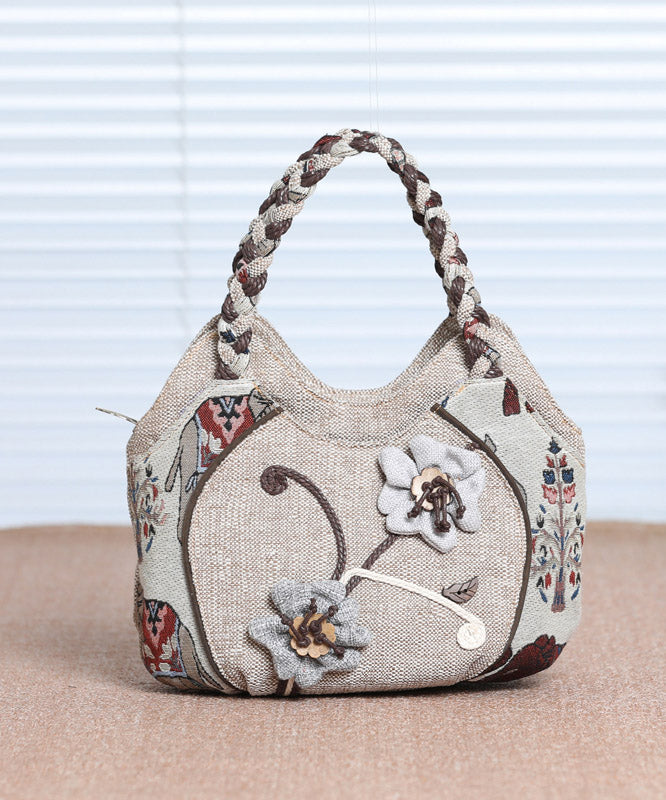 Ethnic Canvas Bag Woven Patchwork Tote Style Grey