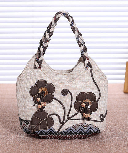 Ethnic Canvas Bag Woven Patchwork Tote Style Grey