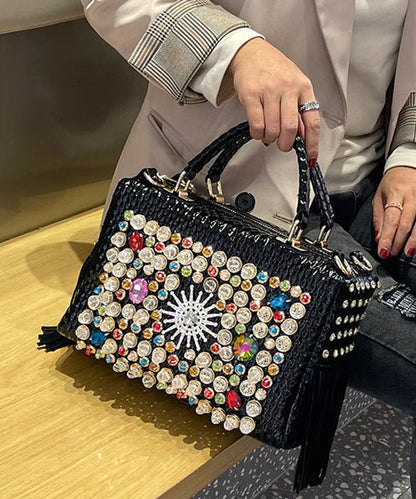 Black Style And American European Tote Handbag Zircon Tassel
