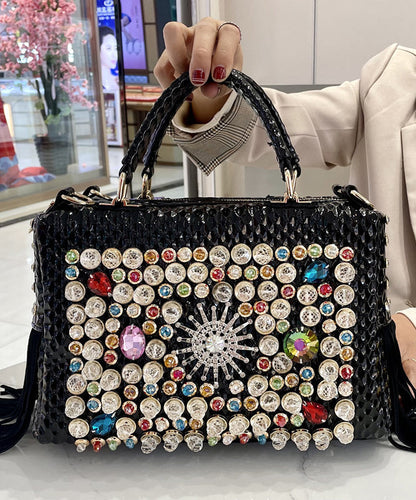 Black Style And American European Tote Handbag Zircon Tassel