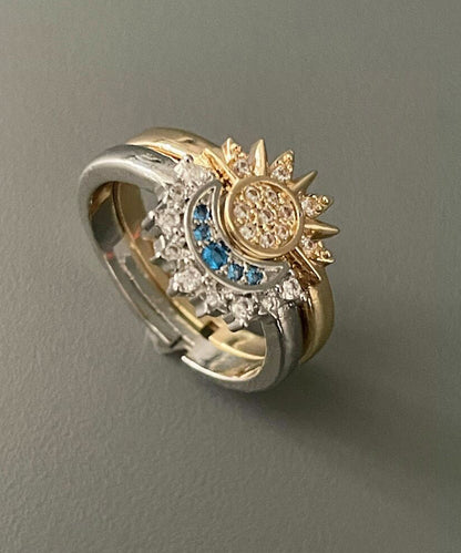 Zircon And Rings Alloy Open Fashion Set Two-Piece Moon Sun