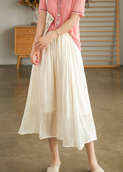 Fashion Apricot Elastic Waist Exra Large Hem Silk Skirts Summer TN004