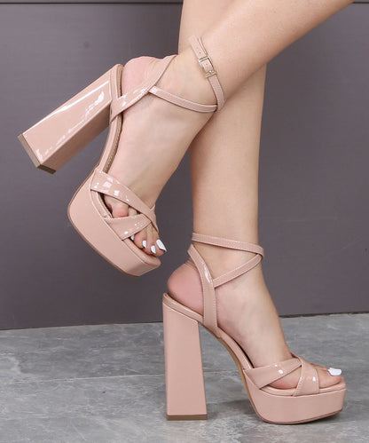 Peep Chunky Sandals Splicing Toe Apricot Heel Fashion