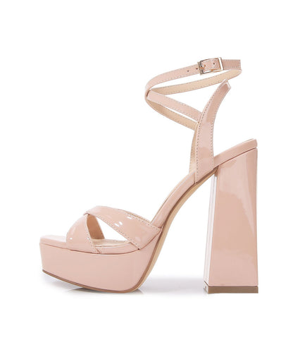 Peep Chunky Sandals Splicing Toe Apricot Heel Fashion