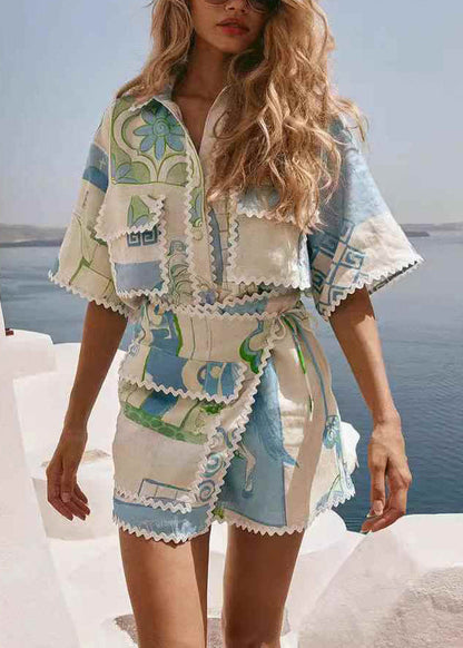 Two Tie Shirts Beige Pan Collar And Peter Skirts Waist Fashion