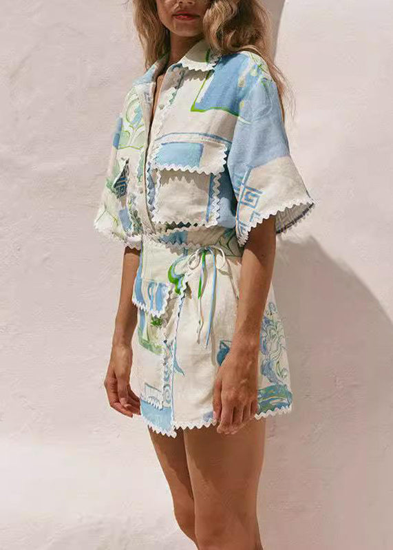 Two Tie Shirts Beige Pan Collar And Peter Skirts Waist Fashion