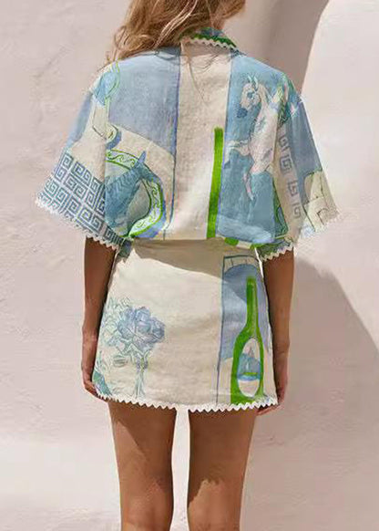 Two Tie Shirts Beige Pan Collar And Peter Skirts Waist Fashion