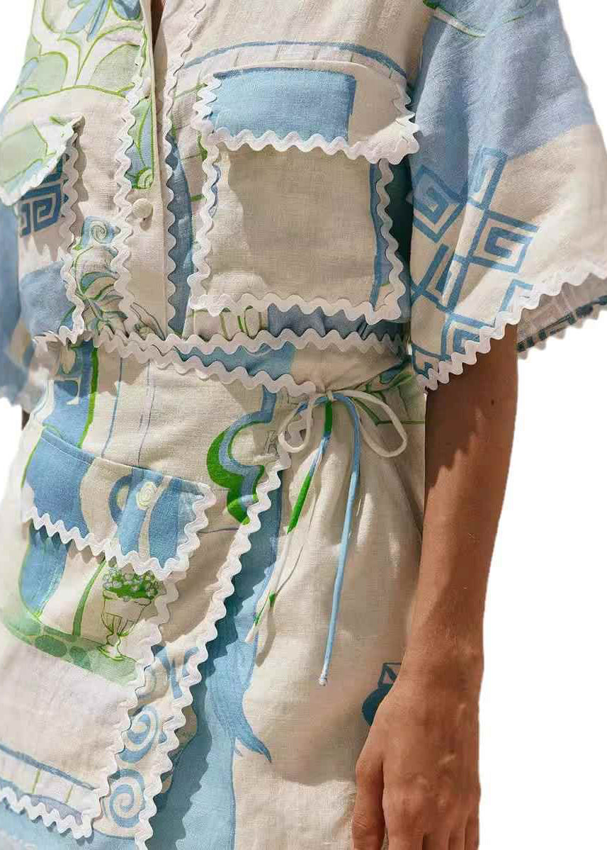 Two Tie Shirts Beige Pan Collar And Peter Skirts Waist Fashion