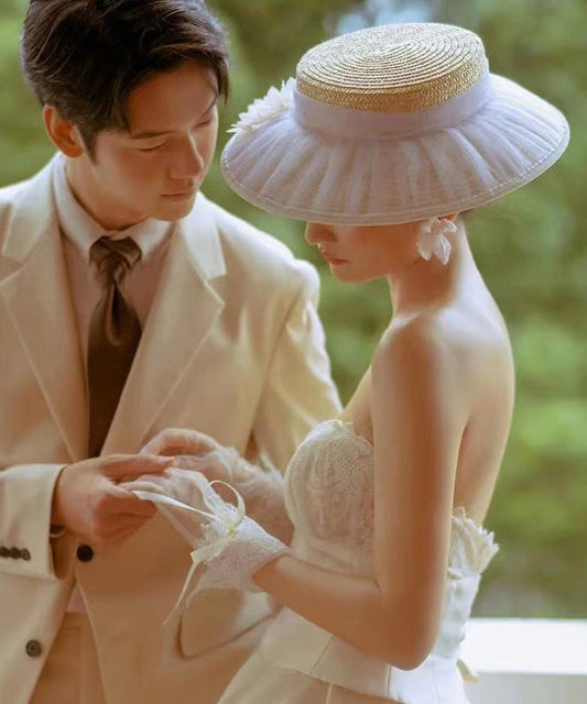 Wrinkled Tulle Woven Cloche Fashion Hat Straw Beige