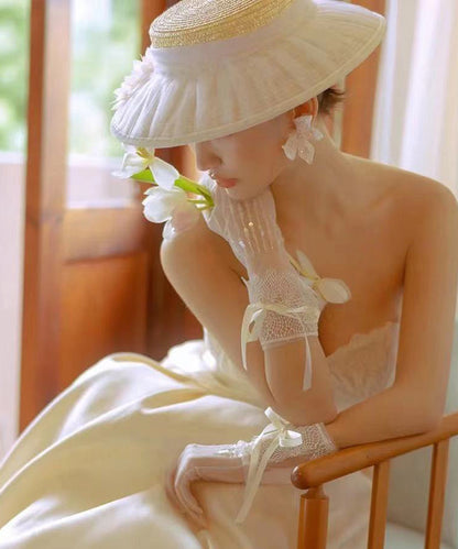 Beige Tulle Wrinkled Woven Fashion Straw Hat Cloche