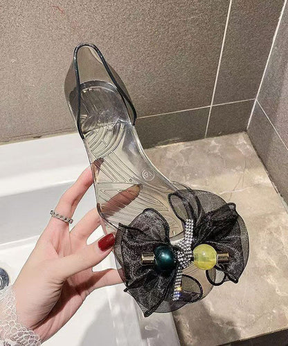 Black Bow Toe Sandals Clear Peep Splicing Fashion