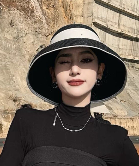 Bucket Woven Black Fashion Bow Hat Straw