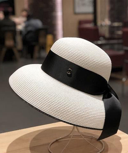 Bucket Woven Black Fashion Bow Hat Straw
