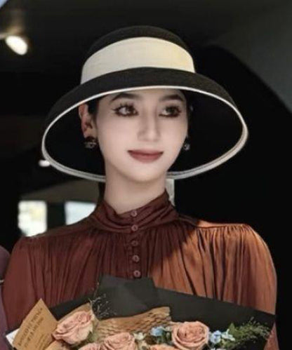 Bucket Woven Black Fashion Bow Hat Straw