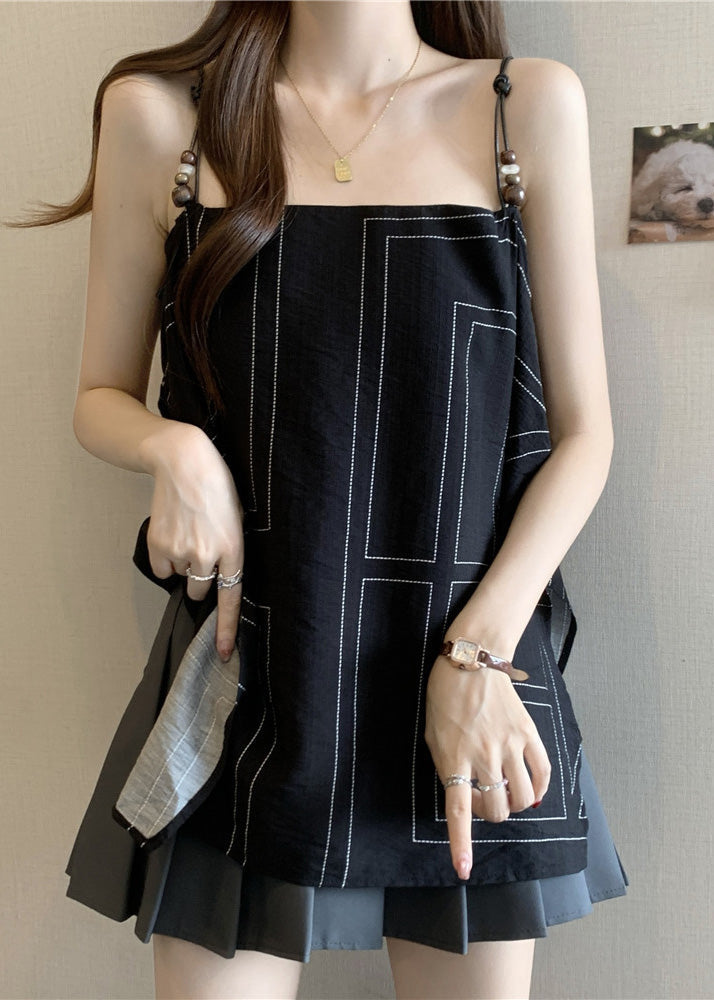 Strap Spaghetti Black Top Summer Fashion Cotton
