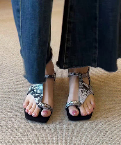 Fashion Leather Flat Black Sandals Splicing Flops Flip Faux