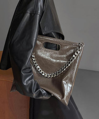 Capacity Large Linked Calf Shoulder Fashion Leather Chain Black