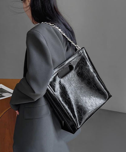 Capacity Large Linked Calf Shoulder Fashion Leather Chain Black