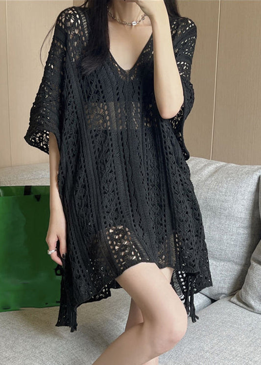Neck Silk High Design Fashion Knit V Summer Shirt Black T Low Ice