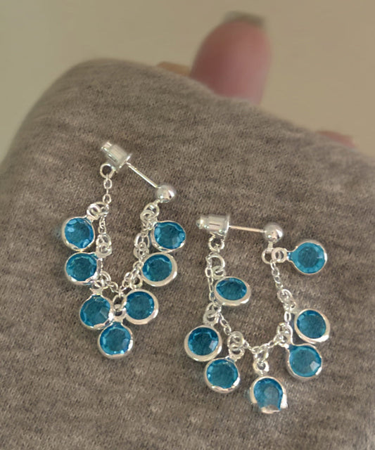 Tassel Of Blue Drop Fashion Grapes Copper Crystal Earrings Bunch