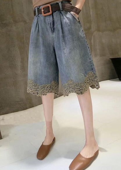 Pants Denim Patchwork Summer Fashion Hot Lace Blue
