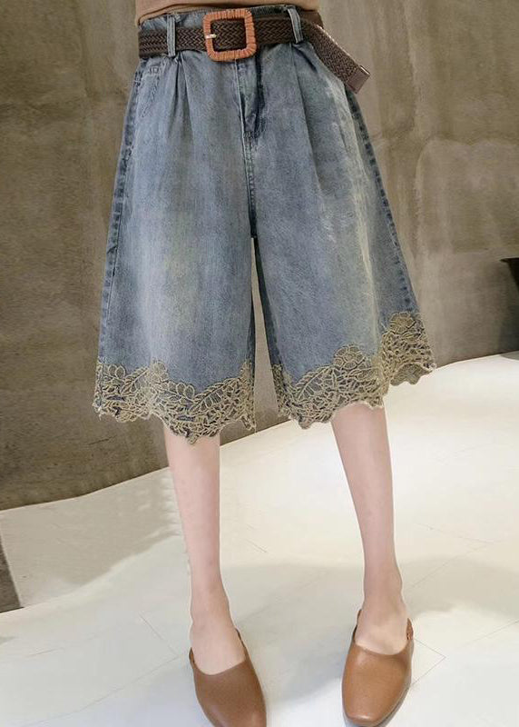 Pants Denim Patchwork Summer Fashion Hot Lace Blue