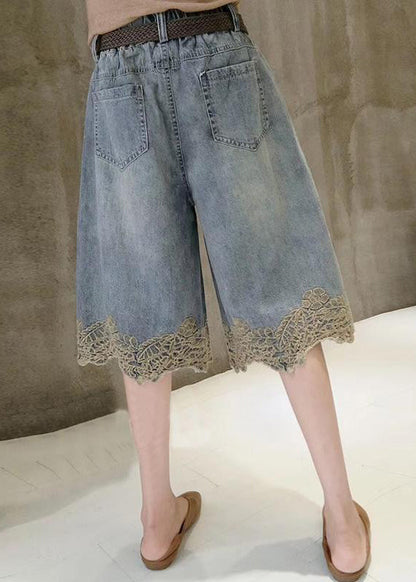 Pants Denim Patchwork Summer Fashion Hot Lace Blue