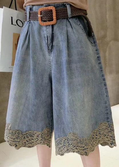 Pants Denim Patchwork Summer Fashion Hot Lace Blue