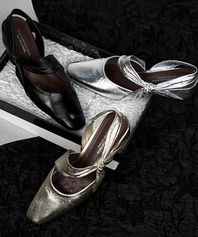 Chunky Sandals Bow Silver Fashion Splicing Sheepskin