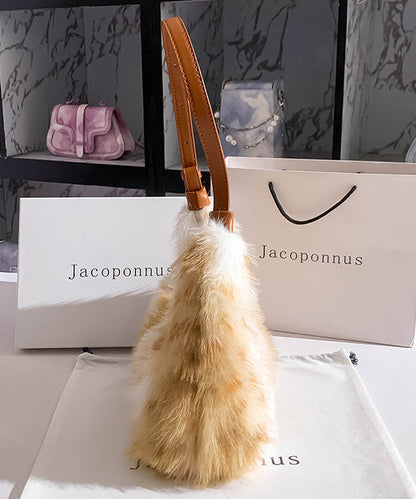 Fashion Fuzzy Handbag Brown Fur Fluffy Versatile Satchel