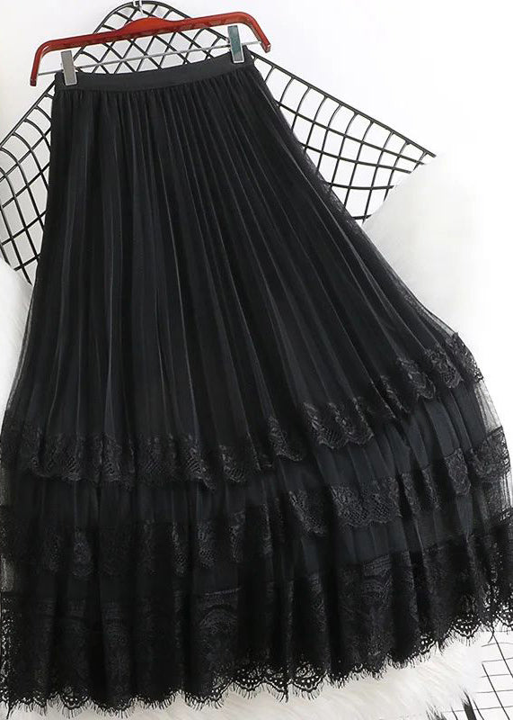 Maxi Lace Tulle Brown Woman Fashion High Skirts Mesh Waist