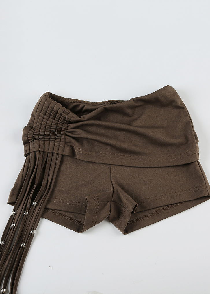Summer Tassel Fashion Hot Pants Wrinkled Brown