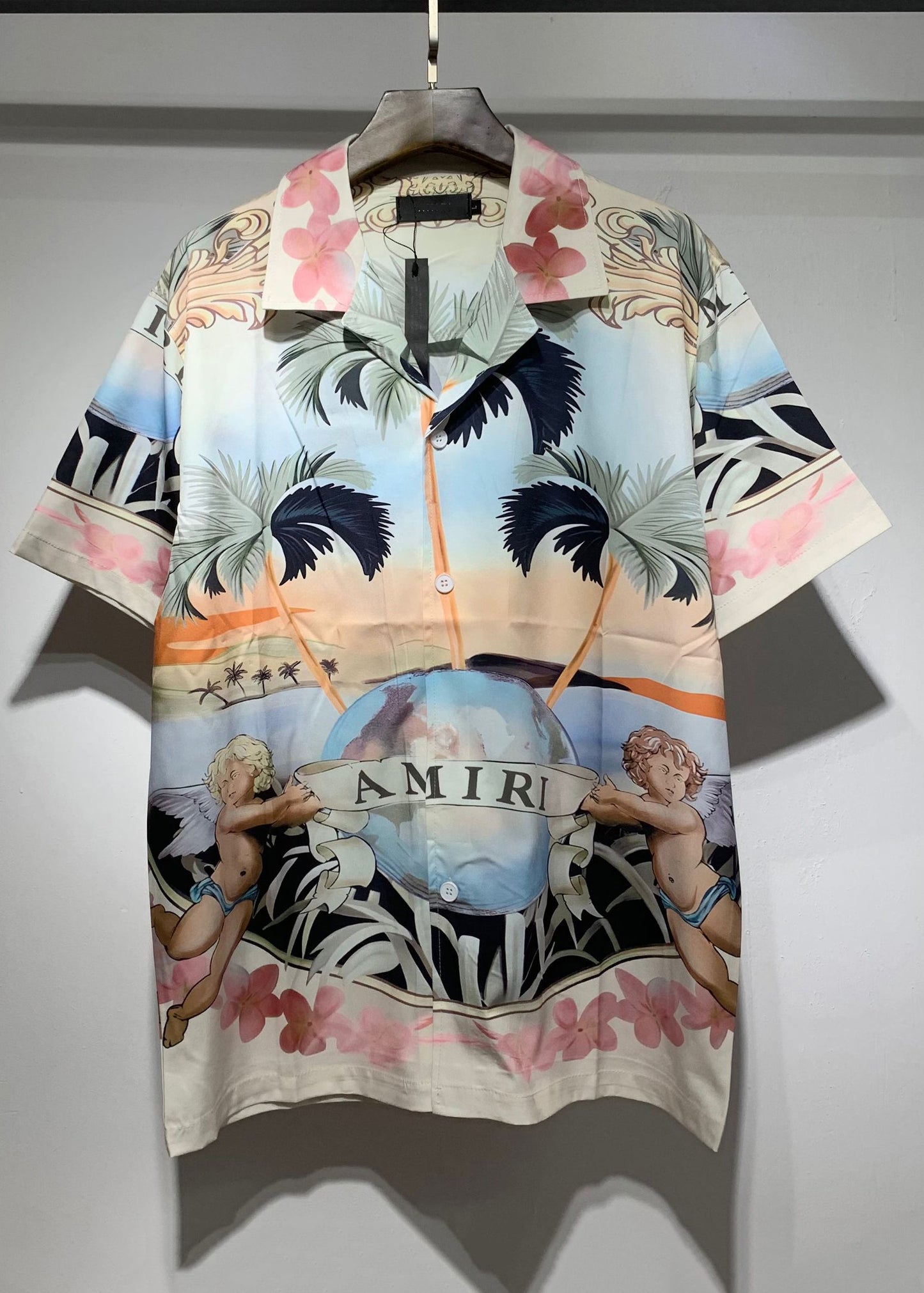 Fashion Button Print Elastic Waist Silk Mens Two Pieces Set Summer HG068