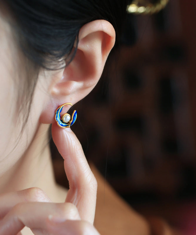 Earrings Copper Feather Hoop Pearl Alloy Fashion Colorblock