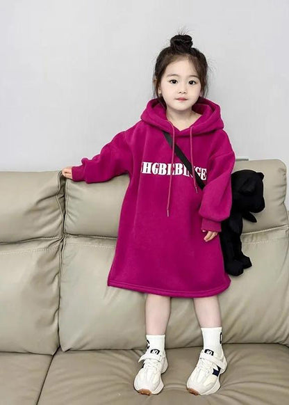 Fashion Dragonfruit Colour Graphic Patchwork Kids Hooded Fleece Sweatshirt Dress Spring TV029