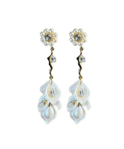 Alloy Zircon Pearl Drop Earrings Fashion Tassel Gold Floral