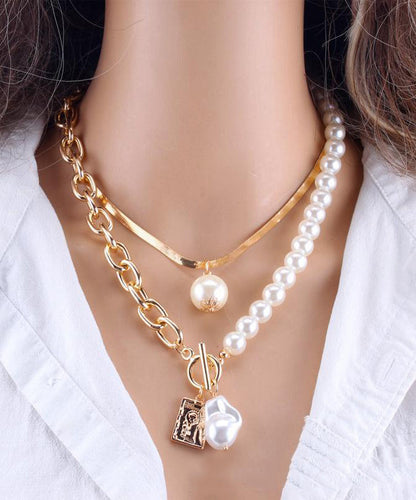Pearl Chain Metal Women Gold For Baroque Necklace Fashion