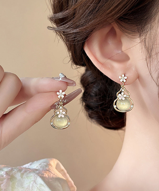 Fashion Gold Copper Alloy Floral Gourd Drop Earrings RB015