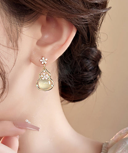 Fashion Gold Copper Alloy Floral Gourd Drop Earrings RB015