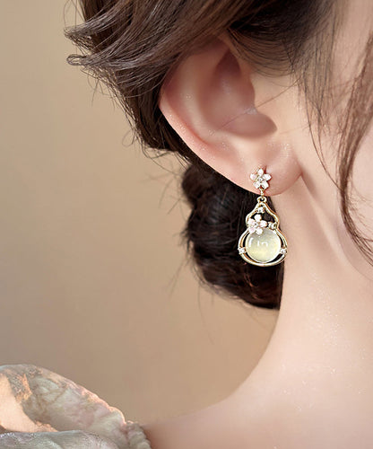 Fashion Gold Copper Alloy Floral Gourd Drop Earrings RB015