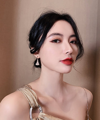 Pearl Alloy Fashion Earrings Gold Fan-Shaped Copper Drop