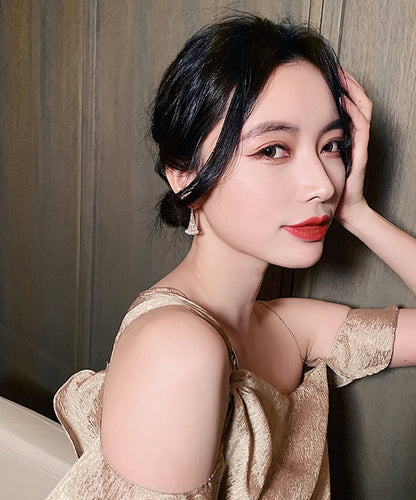 Pearl Alloy Fashion Earrings Gold Fan-Shaped Copper Drop