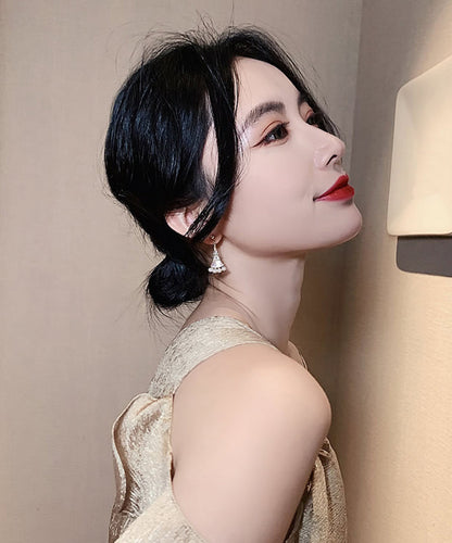 Pearl Alloy Fashion Earrings Gold Fan-Shaped Copper Drop